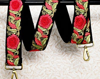 Alça de bolsa bordada, alça transversal para bolsas, alça de bolsa boho, alça de substituição com bordado floral, alça de guitarra boho, presente para ela