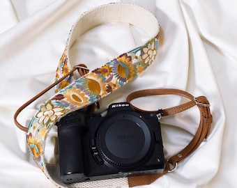Gift Girlfriend Sling Camera Strap Photographer Leather Strap Brown Embroidery DSLR Camera Accessories Camera Holder Neck Shoulder Strap