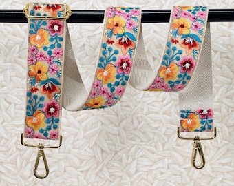 Floral Embroidered Purse Strap: Adjustable Boho Crossbody Bag Strap