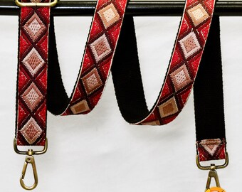 Purse Strap, Embroidered Crossbody | Cotton Jacquard | 1.25" Wide, 30.5–53" Adjustable, Multicolor