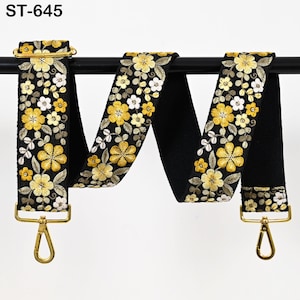 Tracolla di ricambio per borsa con ricamo giallo, tracolla per borse, tracolla per borsa boho ricamata, tracolla per chitarra boho, tracolla per borsa, regalo per lei