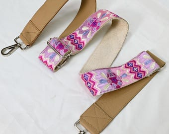 Replacement Strap Crossbody Leather Handbag Boho Bag Shoulder Strap Purses Embroidery Pale Taupe Adjustable Strap Christmas Gift for Sister