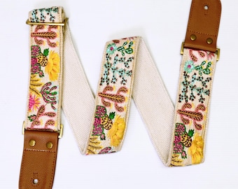 Adjustable Acoustic Guitar Strap Fender Electric Guitar Bass Leather Ukulele Boho Design Unique Blues Gift for Guitar Player Musician Sister