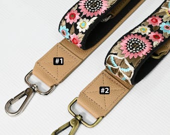 Correa de repuesto para bolso de mano de cuero, ajustable, estilo bohemio, regalo para papá, correa para cámara, correa para el hombro, monederos, bordado, color topo pálido