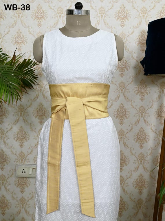 Silk Shantung Fabric Belt Gold Obi Wrap Women Sash Belt  display picture 2