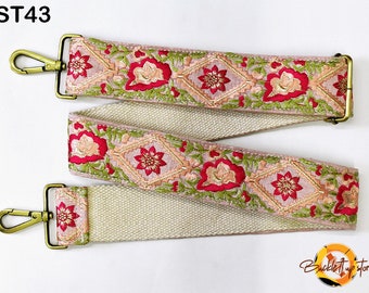 Alça de bolsa bordada, alça transversal para bolsas, alça de bolsa boho, alça de substituição com bordado floral, alça de guitarra boho, presente para ela