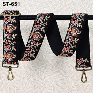 Schwarz Stickerei Ersatz Handtasche Crossbody Gurt für Geldbörsen Floral bestickt Taschengurt Boho Gitarrengurt Handtasche Gurt Geschenk Mom