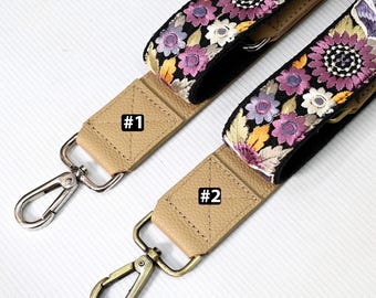Correa de repuesto para bolso de mano de cuero, ajustable, estilo bohemio, regalo para papá, correa para cámara, correa para el hombro, monederos, bordado, color topo pálido