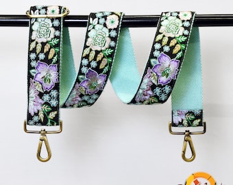 Mint borduurwerk vervangende riem portemonnee riem crossbody riem voor portemonnees geborduurde boho tas riem gitaarriem handtas riem cadeau voor vrouw