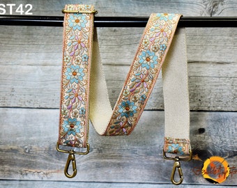 Embroidered Floral Cotton Purse Strap: Adjustable Boho Crossbody Bag Strap
