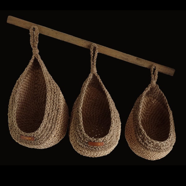 Panier suspendu fait main en jute pour rangement