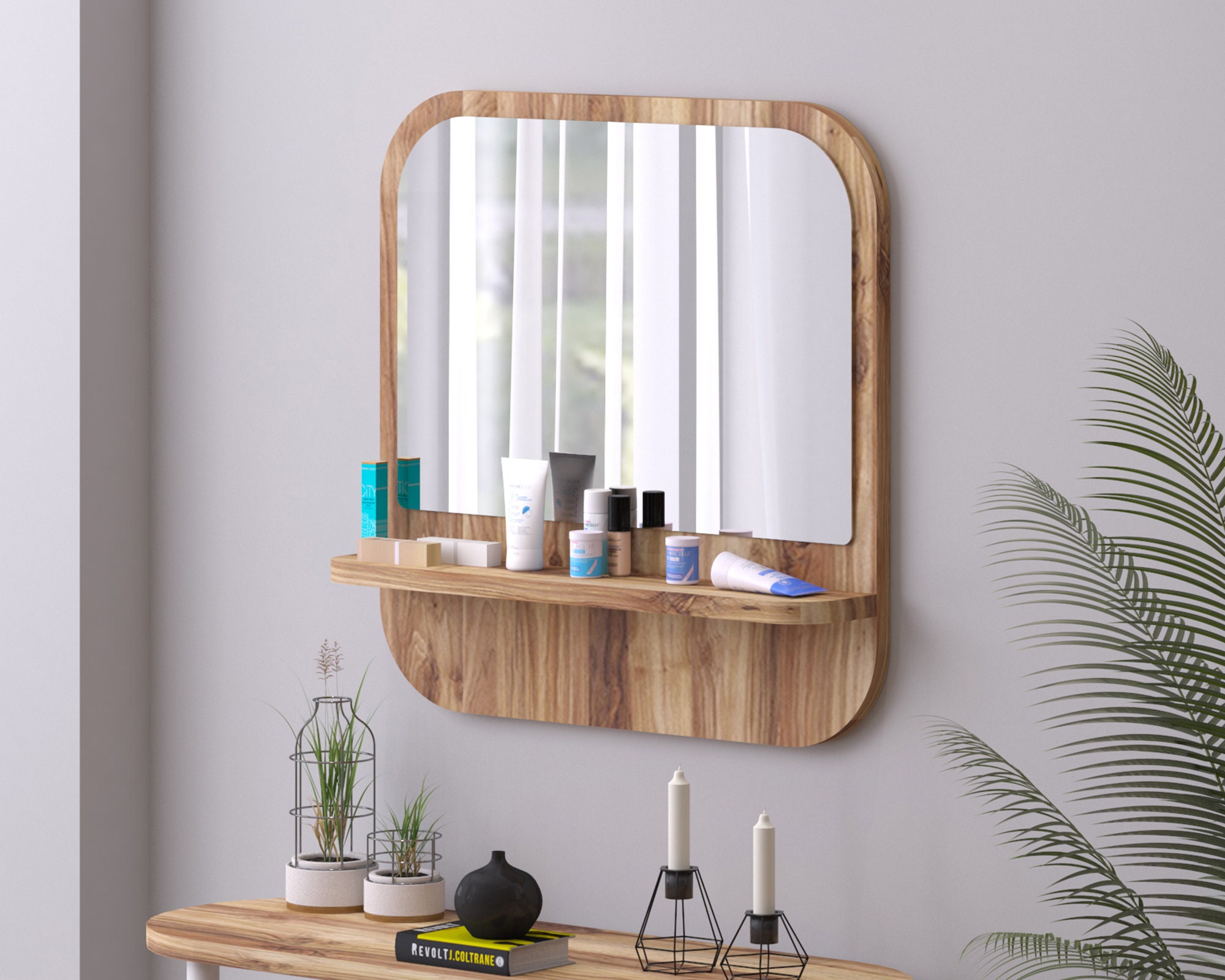 Square Wall Mirror With Rounded Corners Decorative Square Etsy