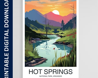 Affiche du parc national de Hot Springs, impression de l'Arkansas, art mural, cadeau, décoration d'intérieur, voyage, art mural imprimable, téléchargement numérique