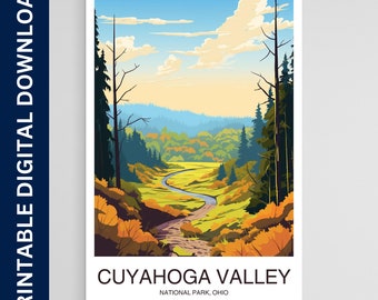 Plakat Cuyahoga Valley National Park, wydruk Ohio, sztuka ścienna, prezent, wystrój domu, podróż, sztuka ścienna do druku, pobieranie cyfrowe