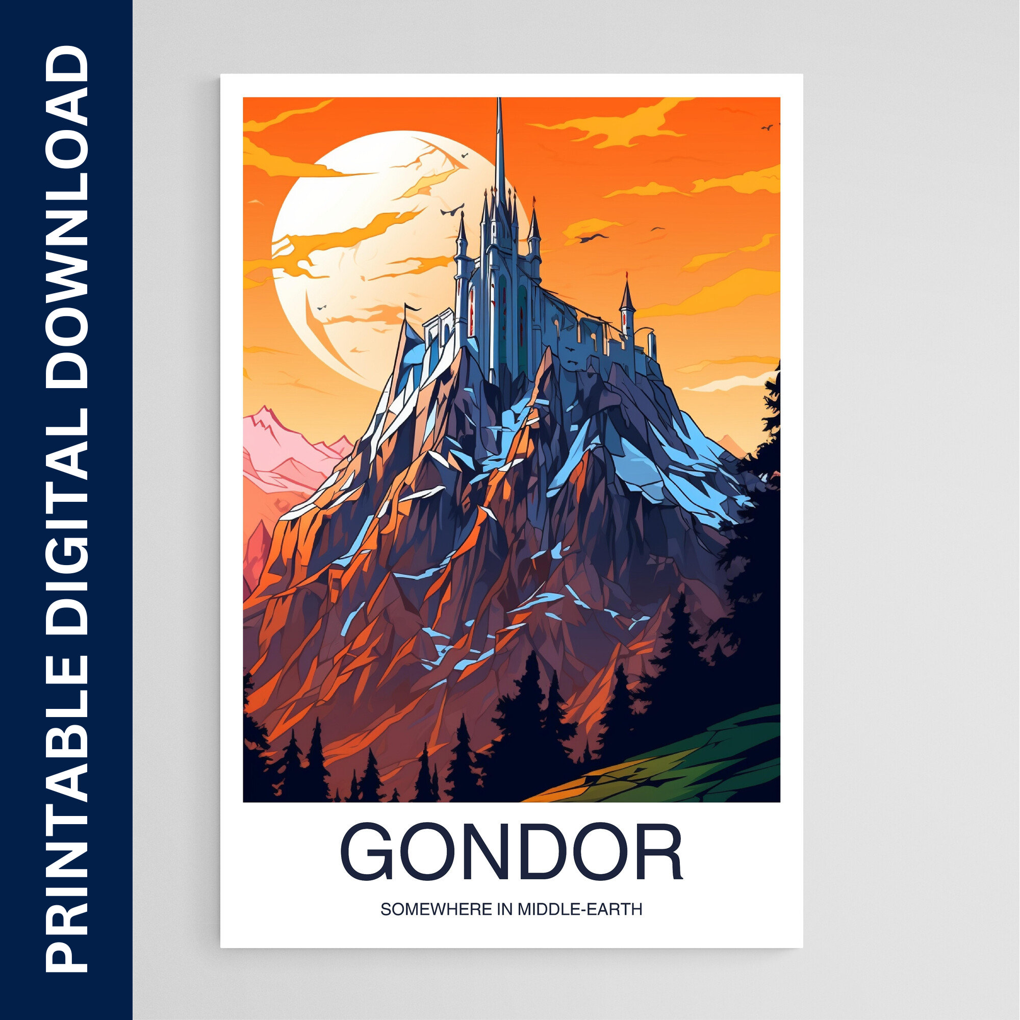 Gondor Travel Print, Wall Art Middle of Earth Wall Hanging, Home Decoration, Gondor Gift, Gondor Wall Art, Printable Digital Download