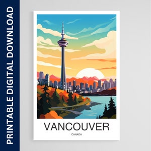 Vancouver Travel Poster, Canada Art, Artwork, Gift, Poster, Print, Wall Art, Home Décor, Digital Download, Printable Wall Art