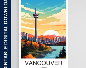 Reseaffisch från Vancouver, konst från Kanada, konstverk, gåva, affisch, tryck, väggkonst, heminredning, digital nedladdning, utskrivbar väggkonst