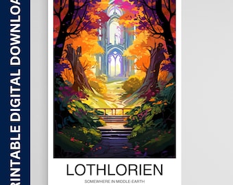 Lothlorien Travel Print, Wall Art Middle of Earth Wall Hanging, Home Decoration, Lothlorien Gift Wall Art, Printable Digital Download