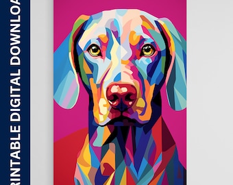 Weimaraner Hund Poster, Hundekunst, Kunstwerk, Geschenk, Poster, Druck, Wandkunst, Wohndeko, digitaler Download, druckbare Wandkunst