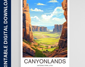 Plakat Canyonlands National Park, wydruk Utah, sztuka ścienna, prezent, wystrój domu, podróż, sztuka ścienna do druku, pobieranie cyfrowe