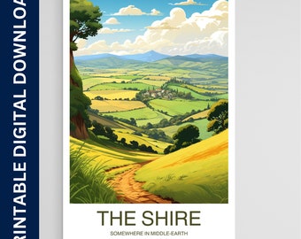 The Shire Travel Print, Wall Art Middle of Earth Wall Hanging, Home Decoration, Shire Gift Wall Art, Printable Digital Download