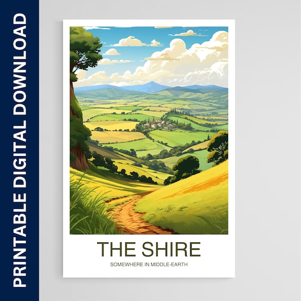 The Shire Travel Print, Wall Art Middle of Earth Wall Hanging, Home Decoration, Shire Gift Wall Art, Printable Digital Download