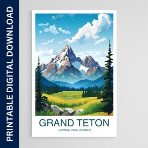 Grand Teton Nationalpark Poster, Nationalpark Druck, Vintage Poster, Wandkunst, Dekoration, druckbare digitaler Download