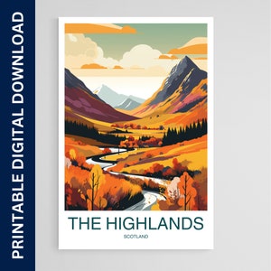 Scottish Highlands Travel Print Highlands Home Décor Art Print Highlands Wall Print Scottish Gift, Printable Digital Download