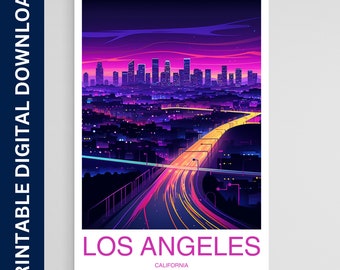 Los Angeles Travel Print Wall Art, Downtown Los Angeles, Travel Poster, Travel Home Decor, Travel Gift, Printable Digital Download