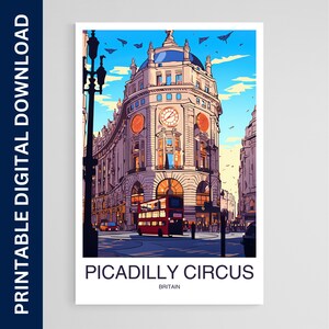 Picadilly Circus Travel Poster, Britain Art, Artwork, Gift, Poster, Print, Wall Art, Home Décor, Digital Download, Printable Wall Art