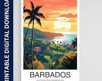 Impresión de viajes de Barbados, arte de pared colgante de pared caribeña, decoración del hogar, regalo de Barbados, arte de la pared de Barbados, descarga digital imprimible