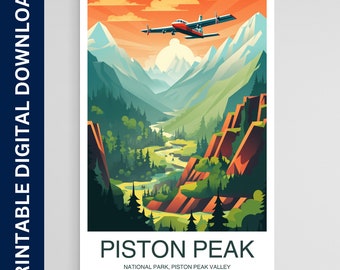 Cartel del Parque Nacional Piston Peak, impresión de Piston Peak Valley, arte de pared, regalo, decoración del hogar, viajes, arte de pared imprimible, descarga digital