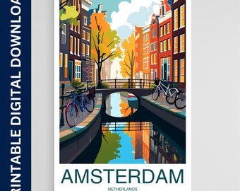 Amsterdam Travel Print Wall Art Amsterdam Wall Hanging Home Décor Amsterdam Gift Art Lovers Netherlands Art, Download digitale stampabile