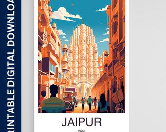 Cartel de viaje de Jaipur, Arte de la India, Obra de arte, Regalo, Cartel, Impresión, Arte de la pared, Decoración del hogar, Descarga digital, Arte de pared imprimible