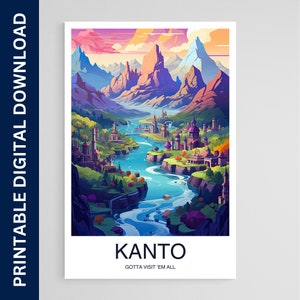 Kanto Reise Poster, Weltraum Kunst, Kunstwerk, Geschenk, Poster, Druck, Wandkunst, Wohndekor, digitaler Download, druckbare Wandkunst