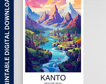 Kanto Travel Poster, Space Art, Artwork, Gift, Poster, Print, Wall Art, Home Décor, Digital Download, Printable Wall Art