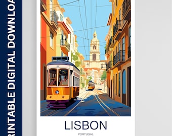 Lissabon Reise Poster, Portugal Kunst, Kunstwerk, Geschenk, Poster, Druck, Wandkunst, Wohndekor, digitaler Download, druckbare Wandkunst