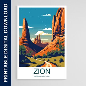 Zion National Park Poster, National Park Print, Vintage Poster, Wall Art, Home Decor, Printable Digital Download