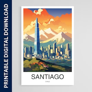 Santiago Travel Poster, Chile Art, Artwork, Gift, Poster, Print, Wall Art, Home Décor, Digital Download, Printable Wall Art