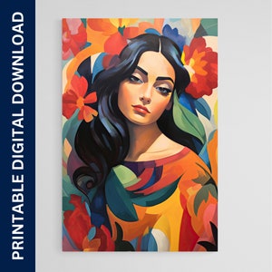 Latina Woman Art Poster, Matisse Style Painting, Art, Artwork, Gift, Print, Wall Art, Home Décor, Digital Download, Printable Wall Art