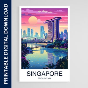 Singapore Travel Poster, South East Asia Art, Artwork, Gift, Poster, Print, Wall Art, Home Décor, Digital Download, Printable Wall Art