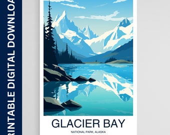 Glacier Bay National Park Plakat, Alaska Druk, Sztuka ścienna, Prezent, Wystrój domu, Podróże, Wydrukowana sztuka ścienna, Pobieranie cyfrowe