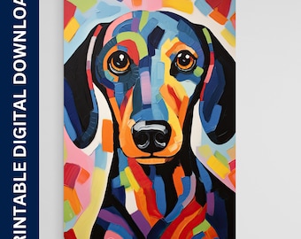 Affiche de chien teckel, Matisse Dog Art, œuvre d’art, cadeau, affiche, impression, art mural, décoration intérieure, téléchargement numérique, art mural imprimable