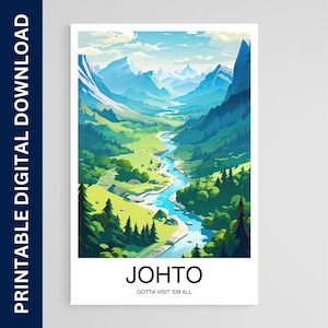 Johto Travel Poster, Space Art, Artwork, Gift, Poster, Print, Wall Art, Home Décor, Digital Download, Printable Wall Art