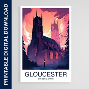Gloucester Cathedral Travel Poster, Britain Art, Artwork, Gift, Poster, Print, Wall Art, Home Décor, Digital Download, Printable Wall Art