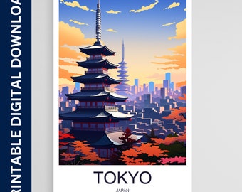 Tokyo Travel Poster, Japan Art, Artwork, Gift, Poster, Print, Wall Art, Home Décor, Digital Download, Printable Wall Art
