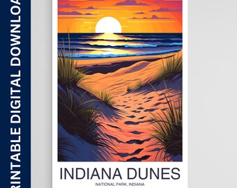 Indiana Dunes National Park Plakat, Indiana Druk, Sztuka ścienna, Prezent, Wystrój domu, Podróże, Wydrukowana sztuka ścienna, Pobieranie cyfrowe