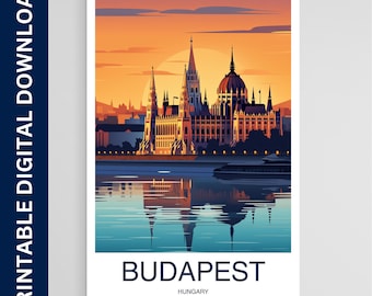 Cartel de viaje de Budapest, Arte de Hungría, Obra de arte, Regalo, Cartel, Impresión, Arte de pared, Decoración del hogar, Descarga digital, Arte de pared imprimible