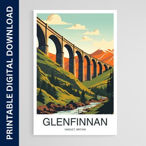 Cartel de viaje del viaducto de Glenfinnan, arte de Gran Bretaña, obra de arte, regalo, cartel, impresión, arte de la pared, decoración del hogar, descarga digital, arte de pared imprimible