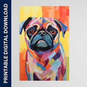Pug Dog Poster, Dog Art, Artwork, Gift, Poster, Print, Wall Art, Home Décor, Digital Download, Printable Wall Art